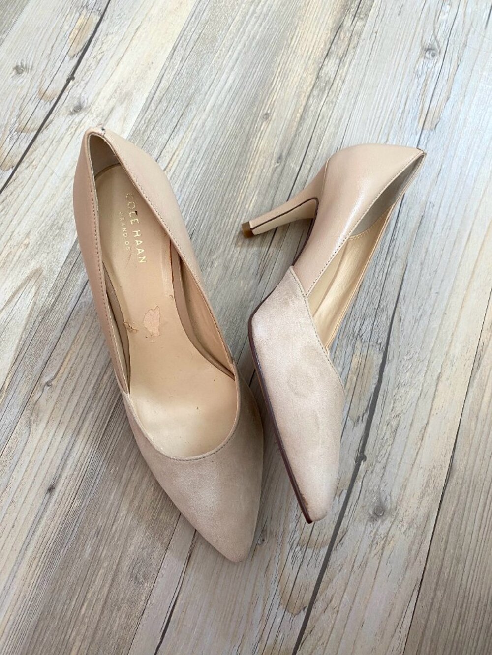 Cole Haan Cream Suede Detail Pointed Toe Heels - Size 7